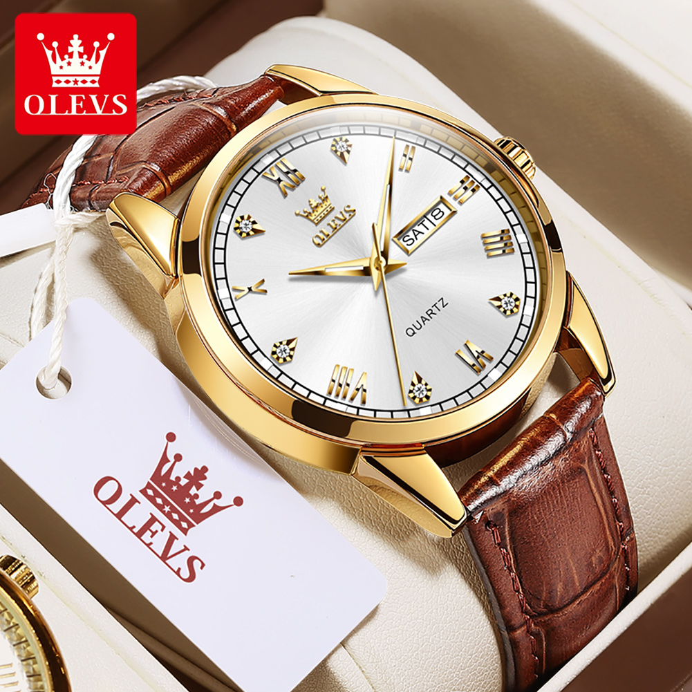 Leather Watch Band Men - OLEVS 6896 최고 브랜드 남성용 쿼츠