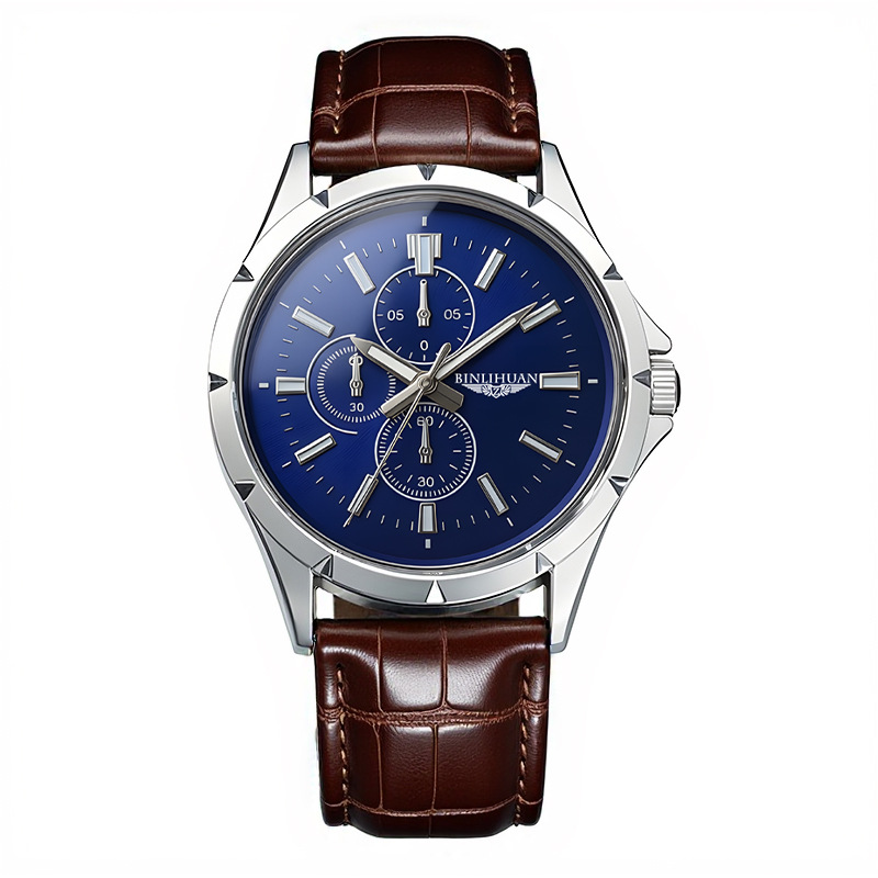 남성용 크로노그래프 쿼츠 시계, 블루 다이얼 브라운 가 - Leather Watch Band Men 리뷰 및 가격