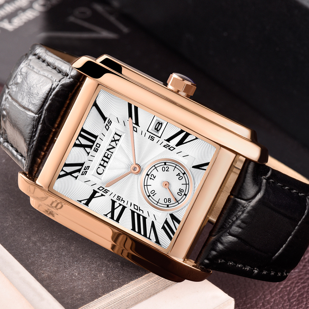 CHENXI 남성용 클래식 스퀘어 브라운 가죽 스트랩  - Leather Watch Band Men 리뷰 및 가격