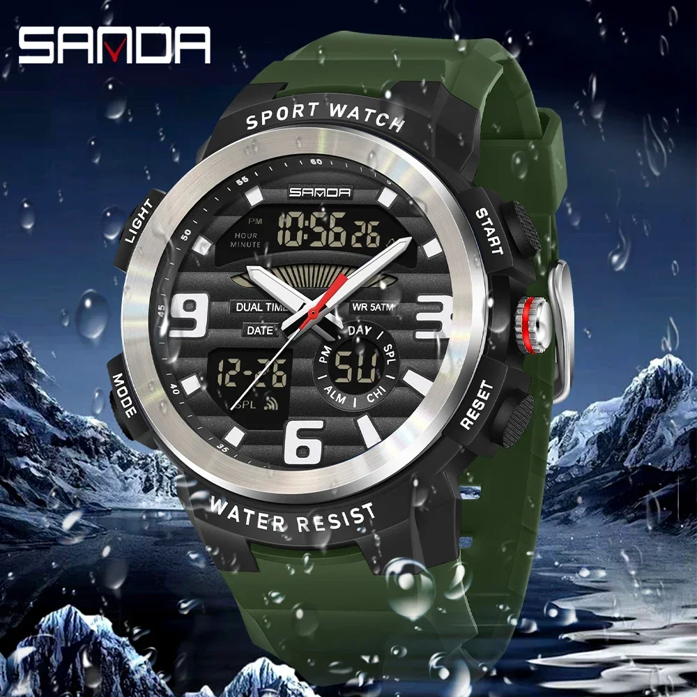 산다 다기능 남성용 시계 듀얼 디스플레이 방수 디지털  - Rubber Strap Diver 리뷰 및 가격